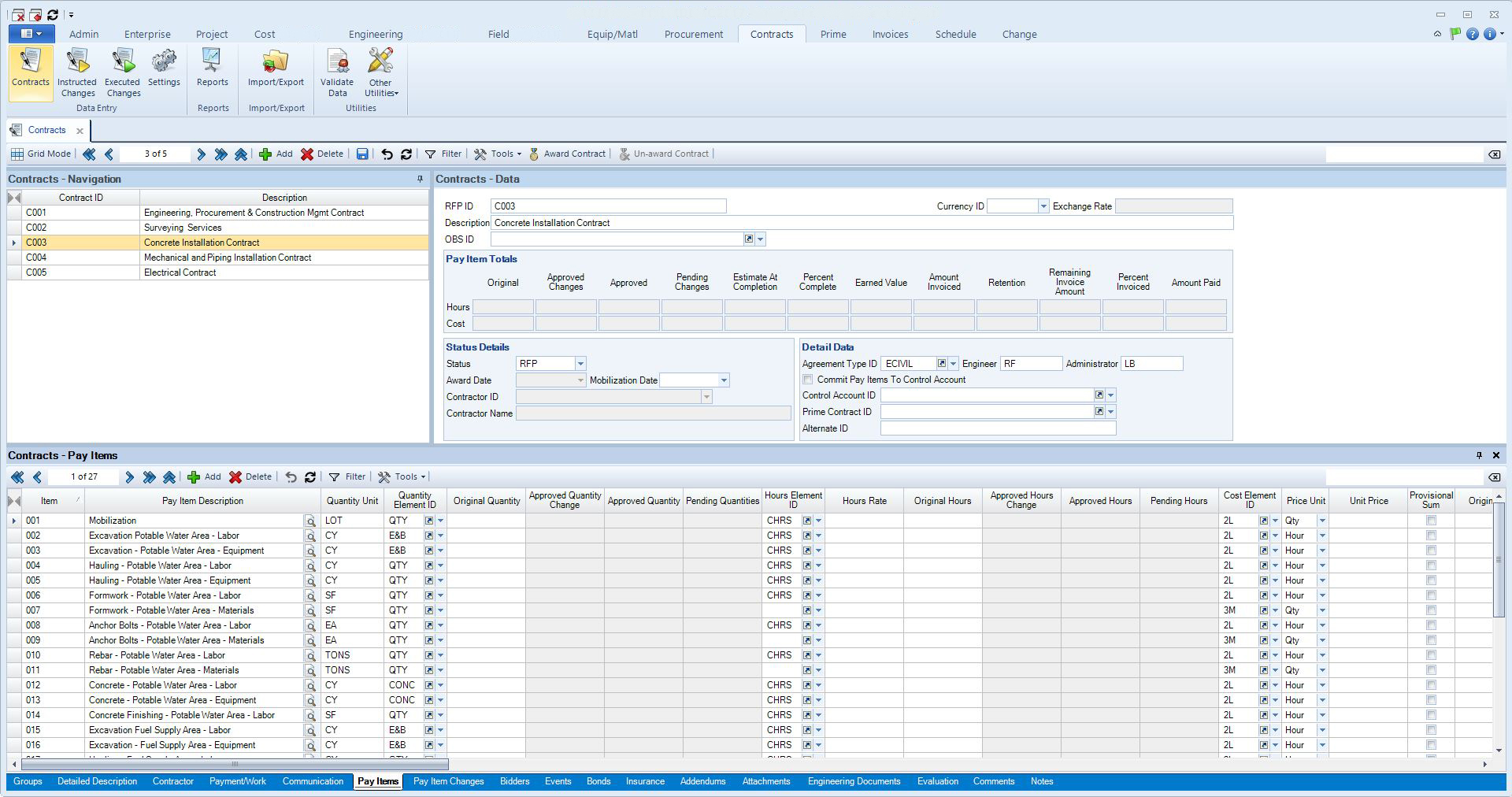 ARES PRISM Contracts module screenshot